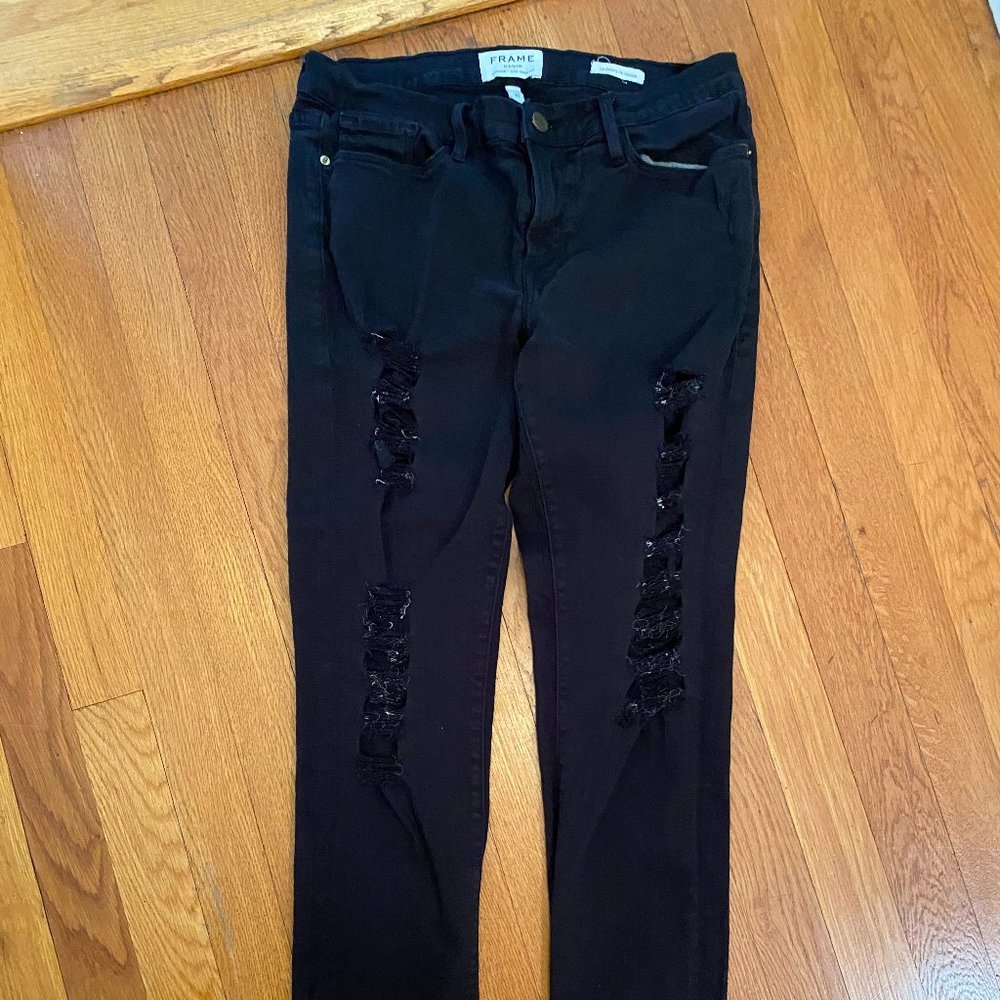 FRAME black skinny ripped jeans